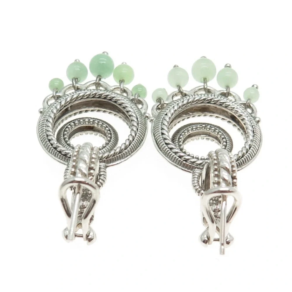 JUDITH RIPKA 925 Sterling Silver Real Jade Dangle Charm Omega Back Earrings